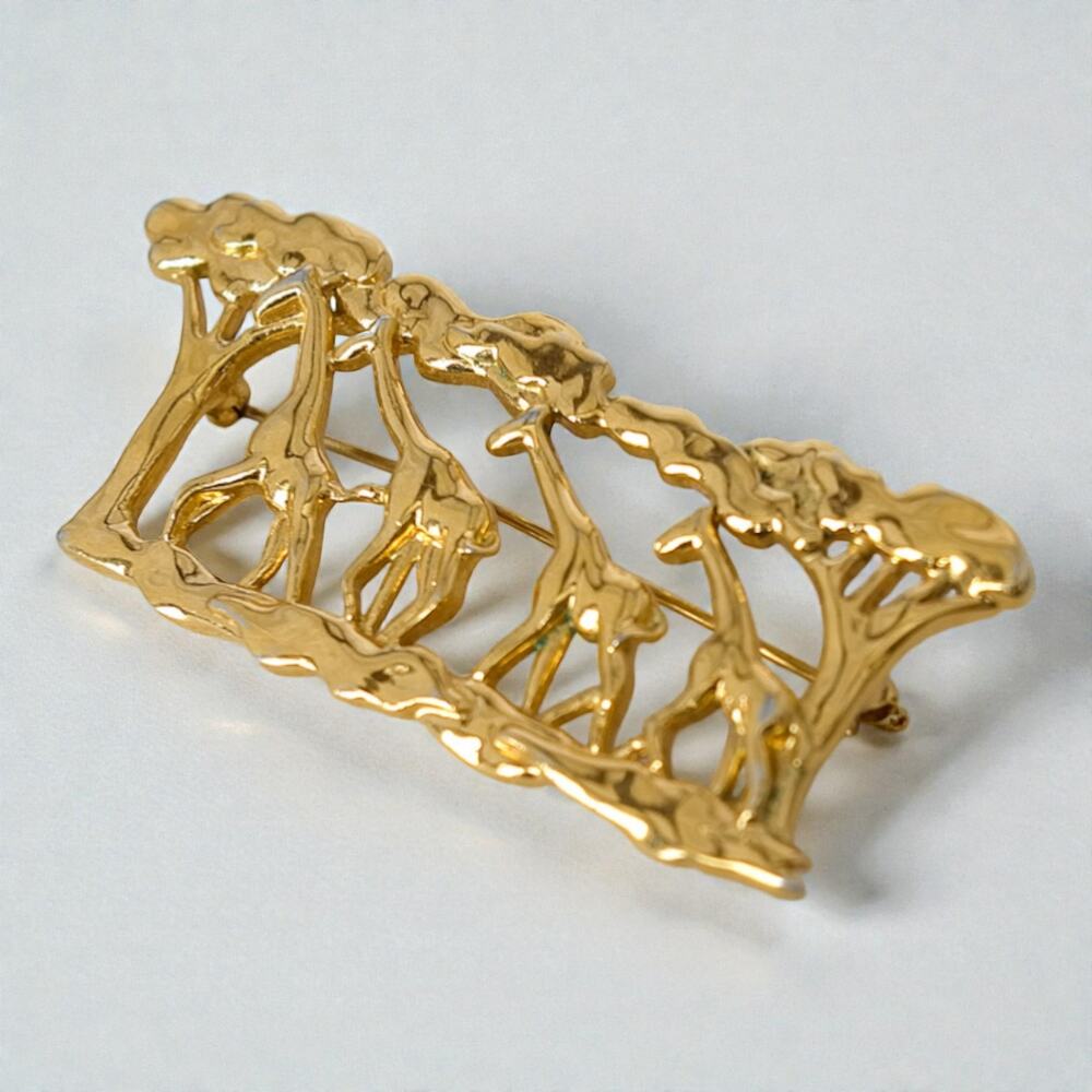 Vintage Gold Tone Giraffe Brooch Rectangular Safari Animal Statement Pin